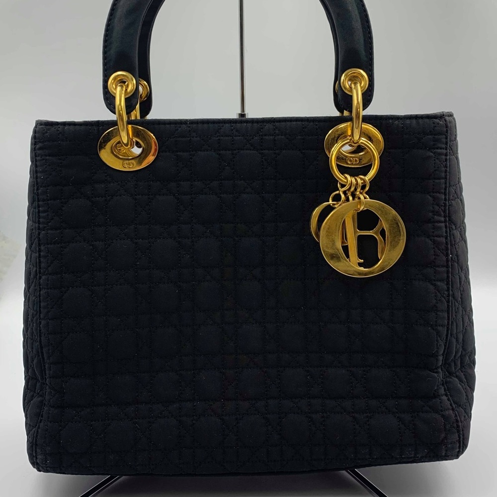Lady Dior Medium Cannage Black Nylon Hand Bag